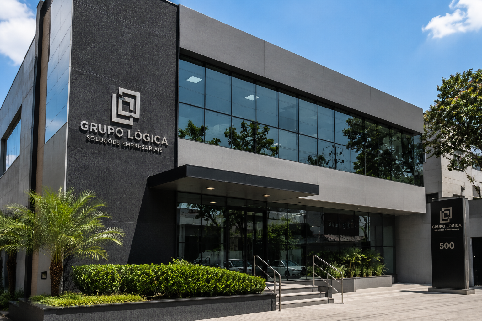 Prédio comercial moderno em concreto e vidro